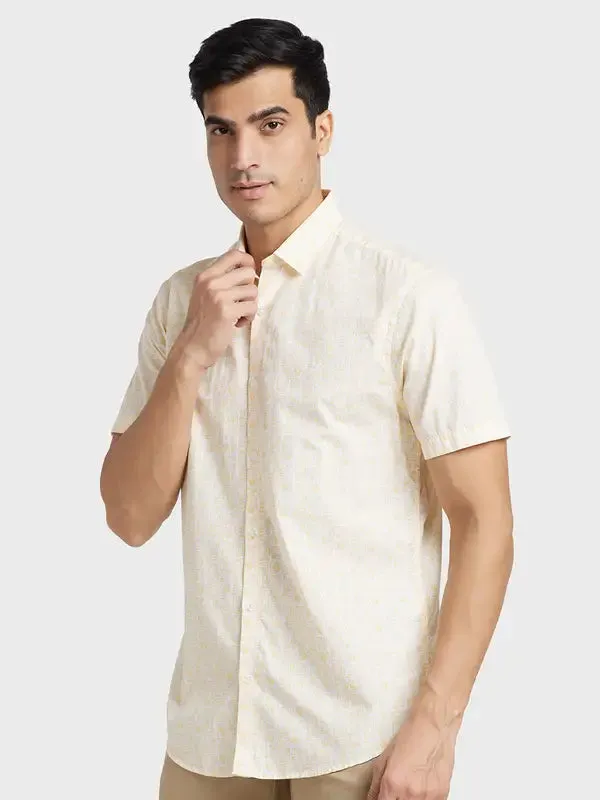 Colorplus Men Yellow Printed Tailored Fit Cotton Casual Shirt