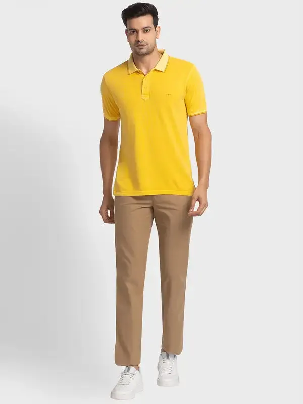 Colorplus Men Yellow Tailored Fit Solid Cotton T-Shirt
