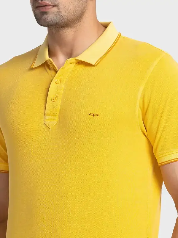 Colorplus Men Yellow Tailored Fit Solid Cotton T-Shirt