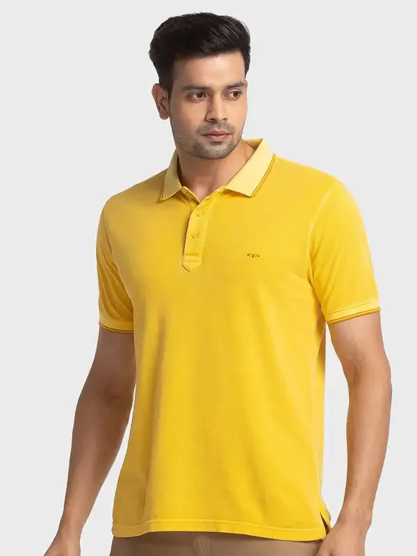 Colorplus Men Yellow Tailored Fit Solid Cotton T-Shirt