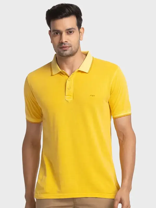 Colorplus Men Yellow Tailored Fit Solid Cotton T-Shirt