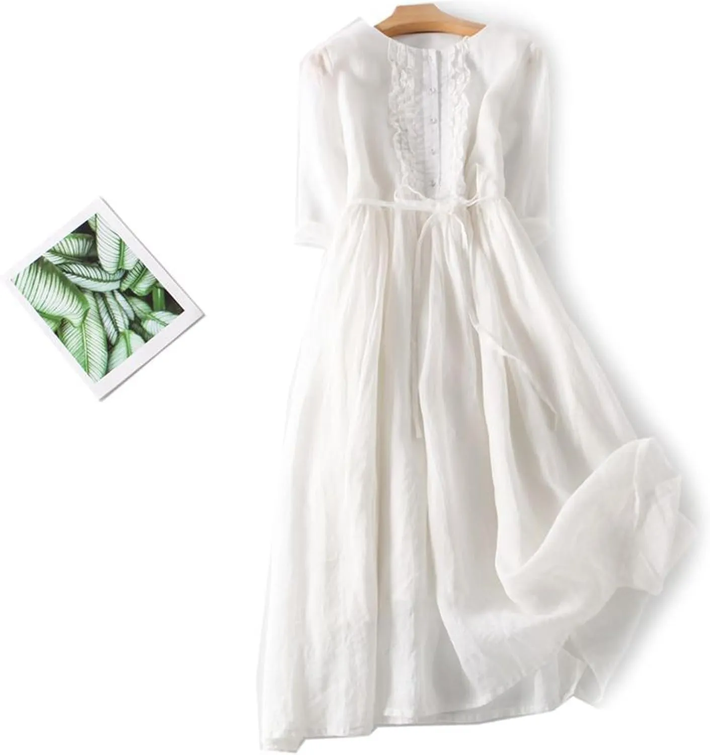 Cotton Linen Dresses for Women 2025 Maxi Button Down A Line Dress Trendy 3/4 Sleeve Swing Flowy Dress Summer Dress