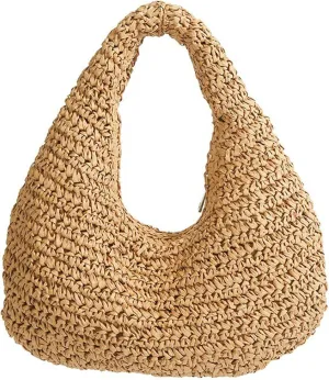 Crescent Straw Shoulder Handbag for Women Summer Beach Tote Raffia Woven Purse Hobo Underarm Bag 2025