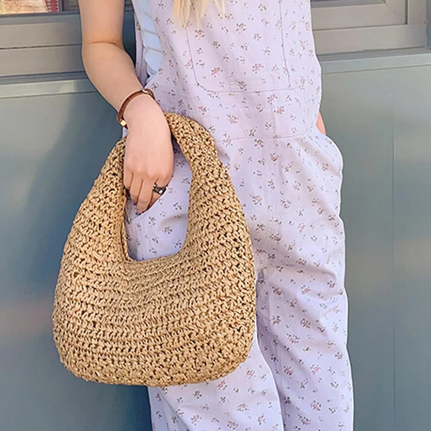 Crescent Straw Shoulder Handbag for Women Summer Beach Tote Raffia Woven Purse Hobo Underarm Bag 2025