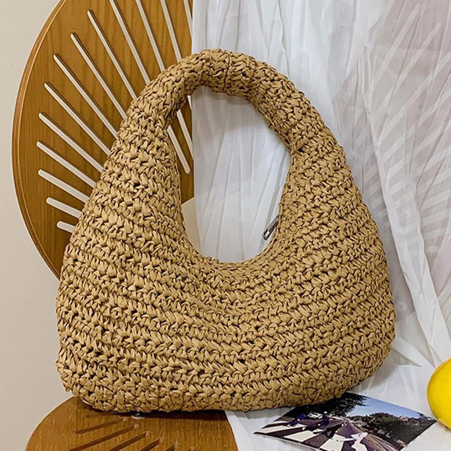 Crescent Straw Shoulder Handbag for Women Summer Beach Tote Raffia Woven Purse Hobo Underarm Bag 2025