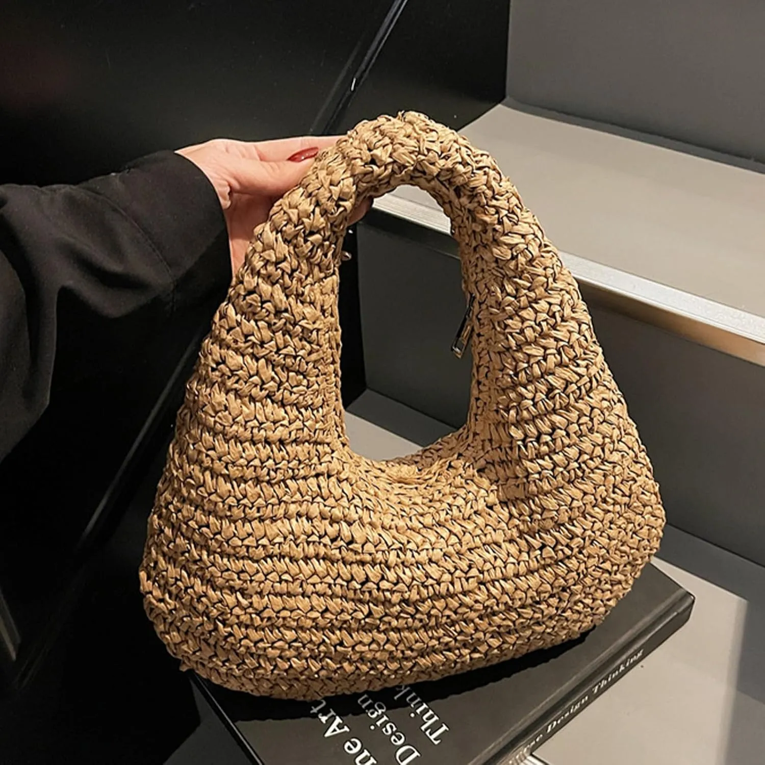 Crescent Straw Shoulder Handbag for Women Summer Beach Tote Raffia Woven Purse Hobo Underarm Bag 2025