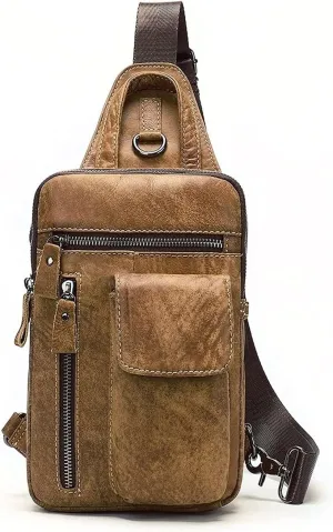 Crossbody Bag Vintage Leather Sling Bag Hiking Cycling Daypack Chest Shoulder Backpack Anti Theft