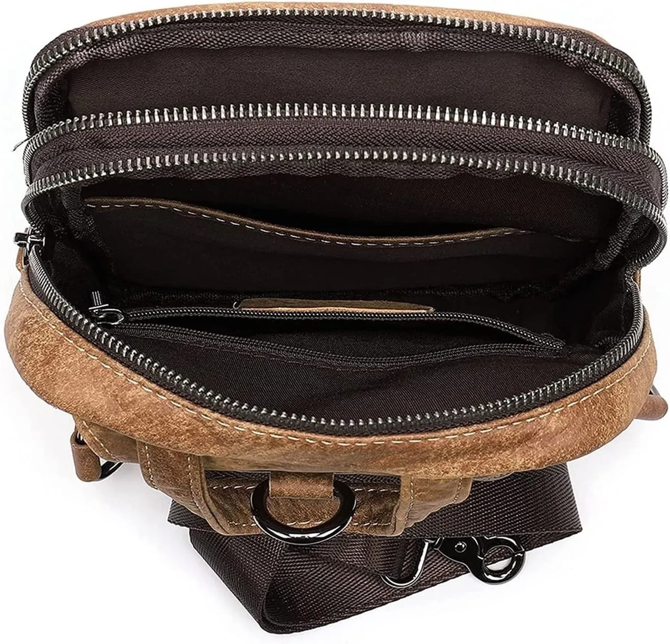 Crossbody Bag Vintage Leather Sling Bag Hiking Cycling Daypack Chest Shoulder Backpack Anti Theft