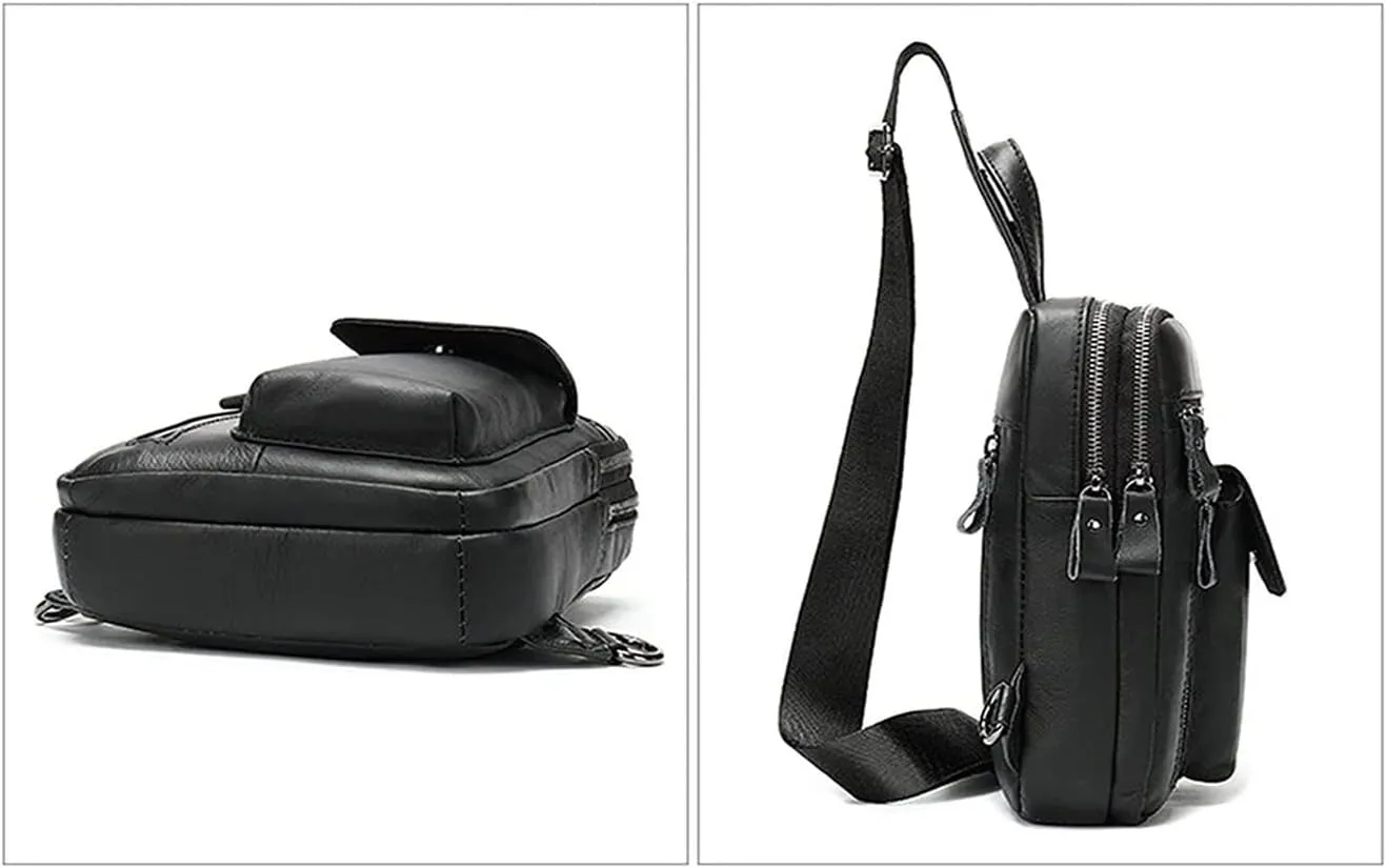 Crossbody Bag Vintage Leather Sling Bag Hiking Cycling Daypack Chest Shoulder Backpack Anti Theft
