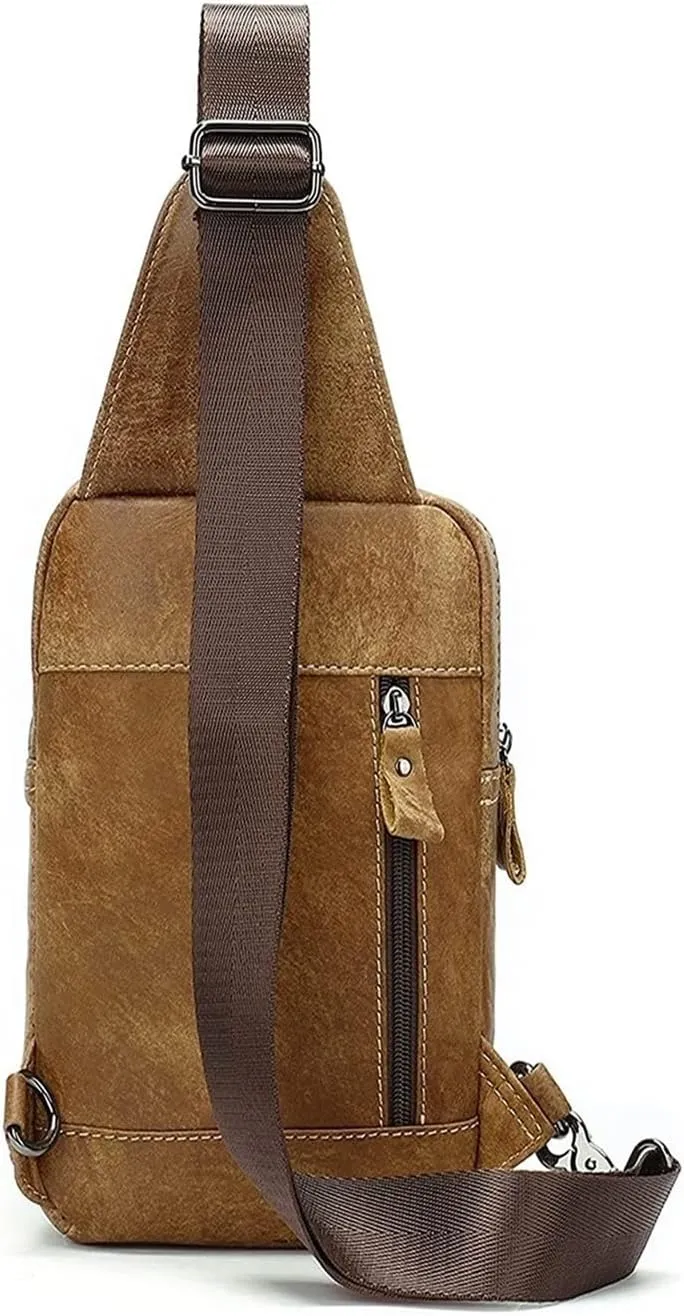 Crossbody Bag Vintage Leather Sling Bag Hiking Cycling Daypack Chest Shoulder Backpack Anti Theft
