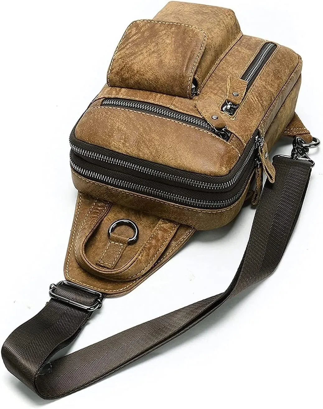 Crossbody Bag Vintage Leather Sling Bag Hiking Cycling Daypack Chest Shoulder Backpack Anti Theft