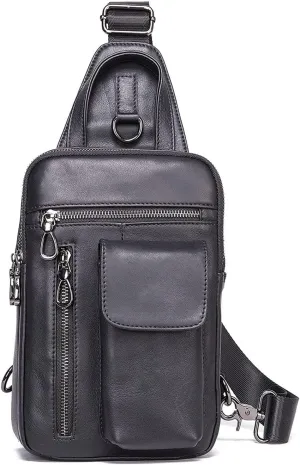 Crossbody Bag Vintage Leather Sling Bag Hiking Cycling Daypack Chest Shoulder Backpack Anti Theft