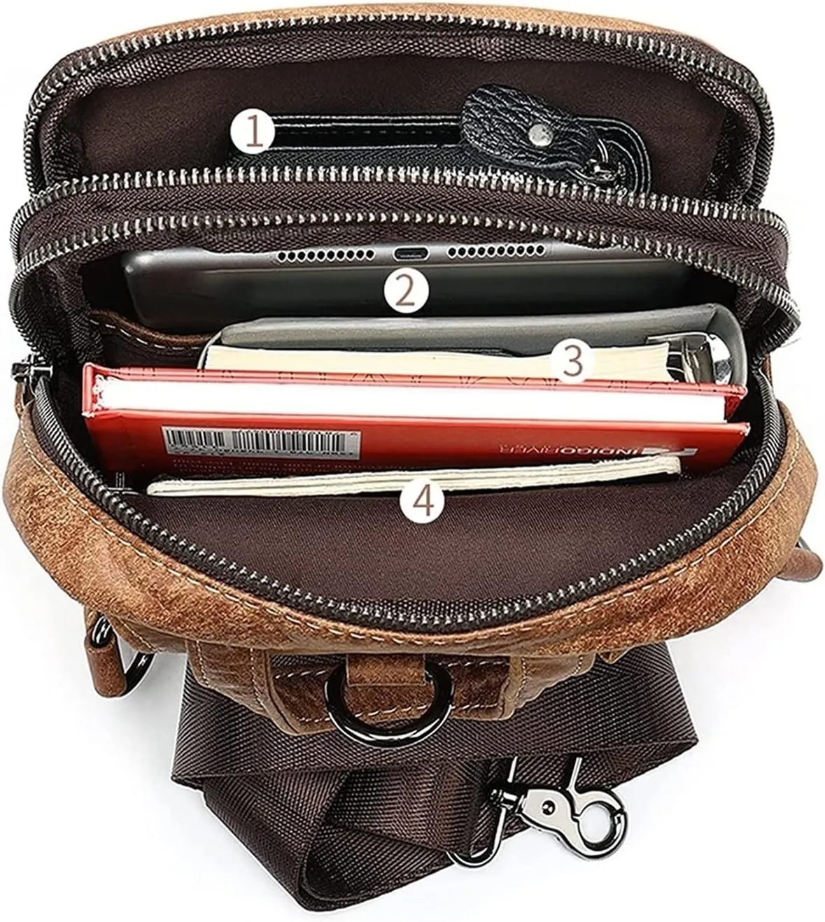Crossbody Bag Vintage Leather Sling Bag Hiking Cycling Daypack Chest Shoulder Backpack Anti Theft