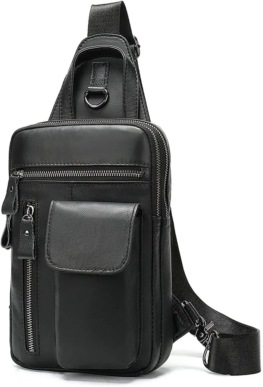 Crossbody Bag Vintage Leather Sling Bag Hiking Cycling Daypack Chest Shoulder Backpack Anti Theft