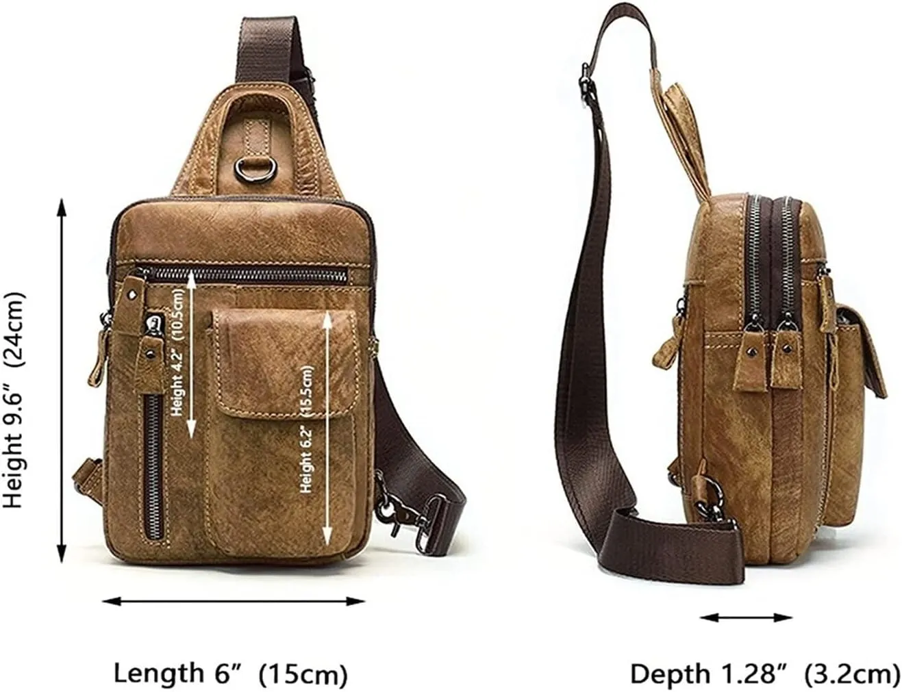 Crossbody Bag Vintage Leather Sling Bag Hiking Cycling Daypack Chest Shoulder Backpack Anti Theft
