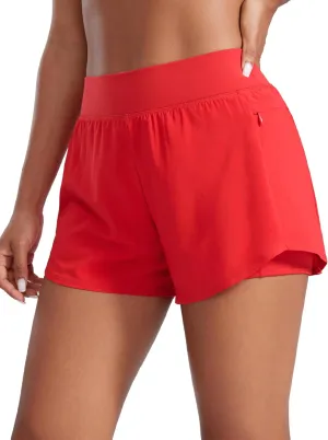 CRZ YOGA Double Layer Running Shorts for Women 3" High Waisted 2 in 1 for Athletic Tennis Workout with Zip Pockets