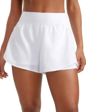 CRZ YOGA Double Layer Running Shorts for Women 3" High Waisted 2 in 1 for Athletic Tennis Workout with Zip Pockets