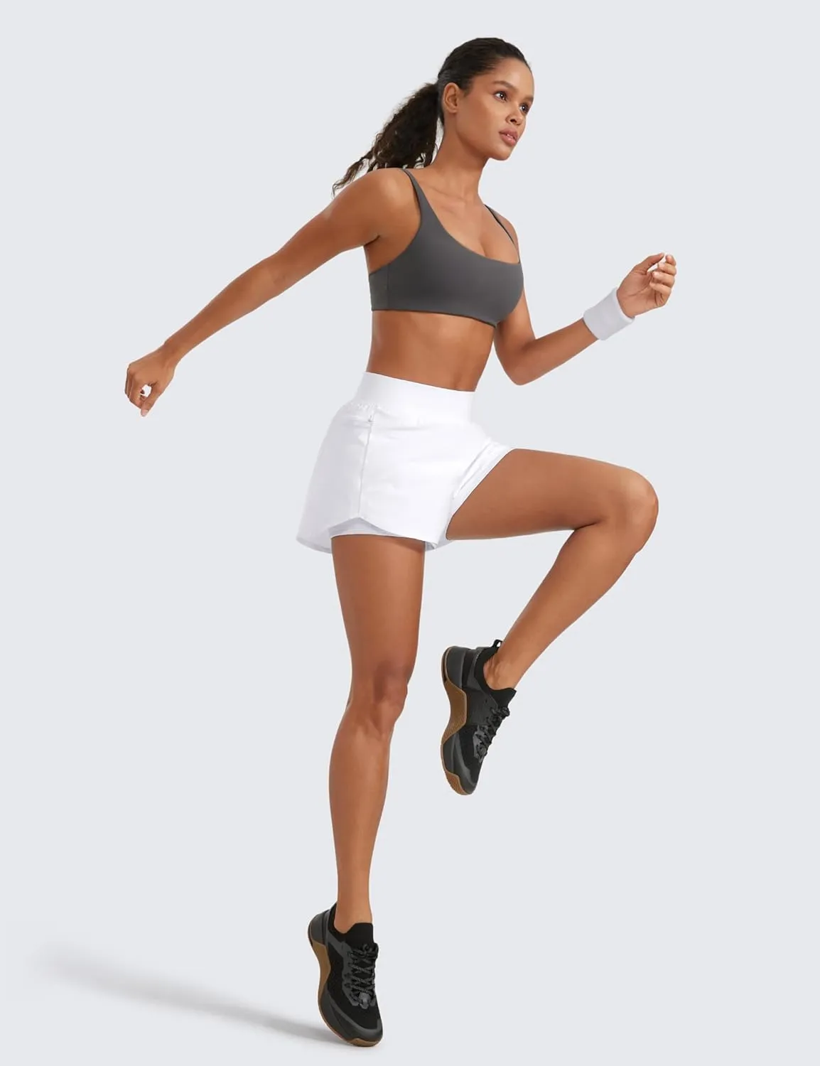 CRZ YOGA Double Layer Running Shorts for Women 3" High Waisted 2 in 1 for Athletic Tennis Workout with Zip Pockets