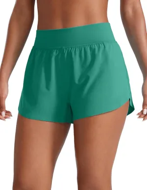CRZ YOGA High Waisted Dolphin Athletic Running Shorts for Women 3" High Split Comfy Mesh Liner for Gym Workout Track