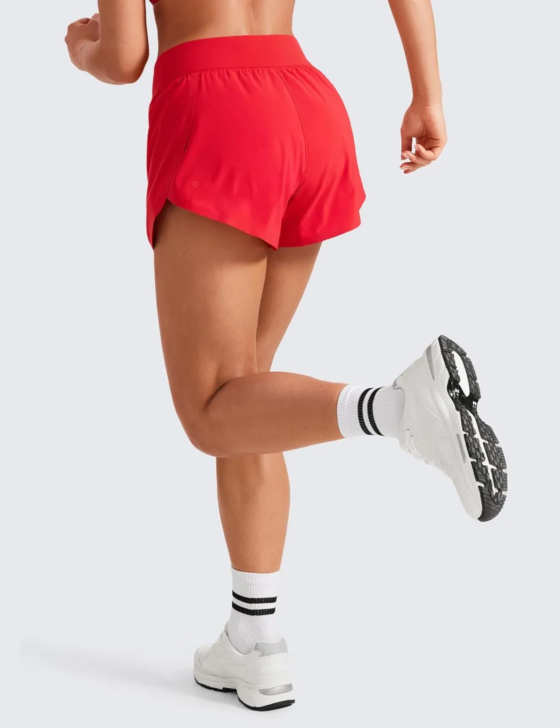 CRZ YOGA High Waisted Dolphin Athletic Running Shorts for Women 3" High Split Comfy Mesh Liner for Gym Workout Track