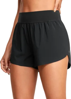 CRZ YOGA High Waisted Dolphin Athletic Running Shorts for Women 3" High Split Comfy Mesh Liner for Gym Workout Track