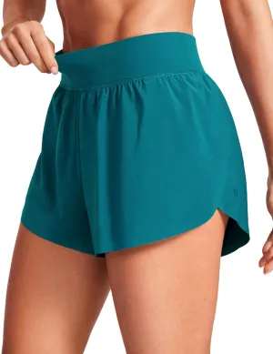 CRZ YOGA High Waisted Dolphin Athletic Running Shorts for Women 3" High Split Comfy Mesh Liner for Gym Workout Track
