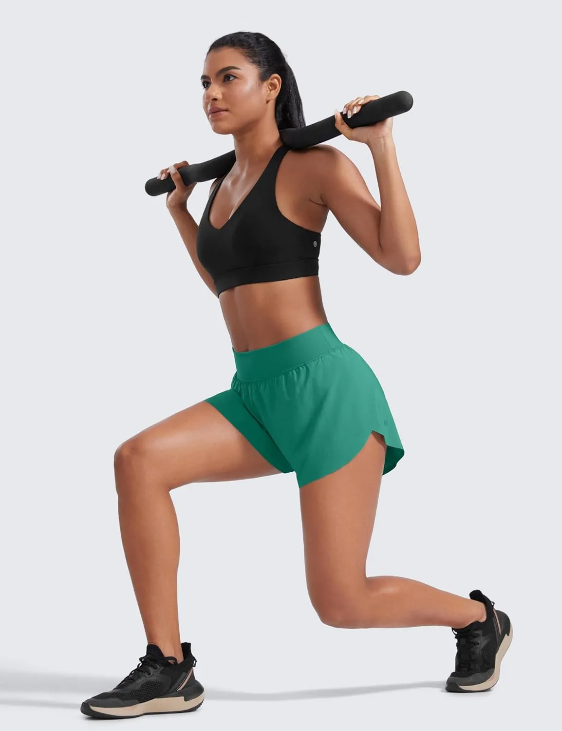 CRZ YOGA High Waisted Dolphin Athletic Running Shorts for Women 3" High Split Comfy Mesh Liner for Gym Workout Track