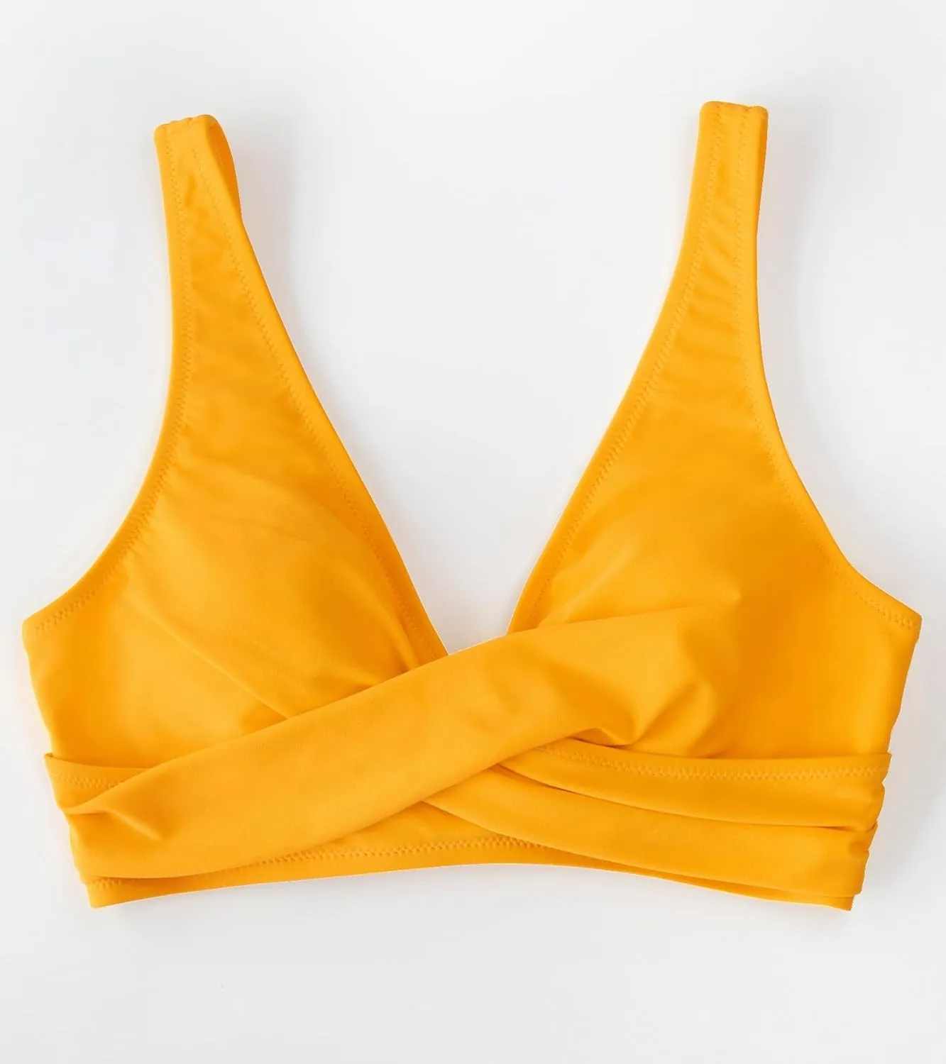 CUPSHE Women Swimsuit Bikini Top Wrap Self Tie Bathing Suit with Fixed Wide Straps
