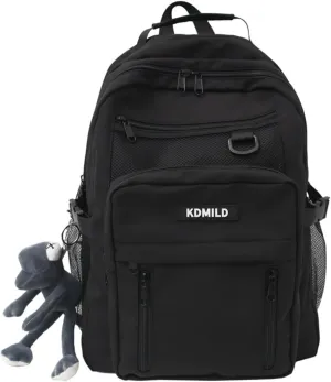 Cute Aesthetic Backpack with Kawaii Plush Preppy Backpack Japanese Laptop Backpack Korean Fashion College Bookbag (Black,One Size)