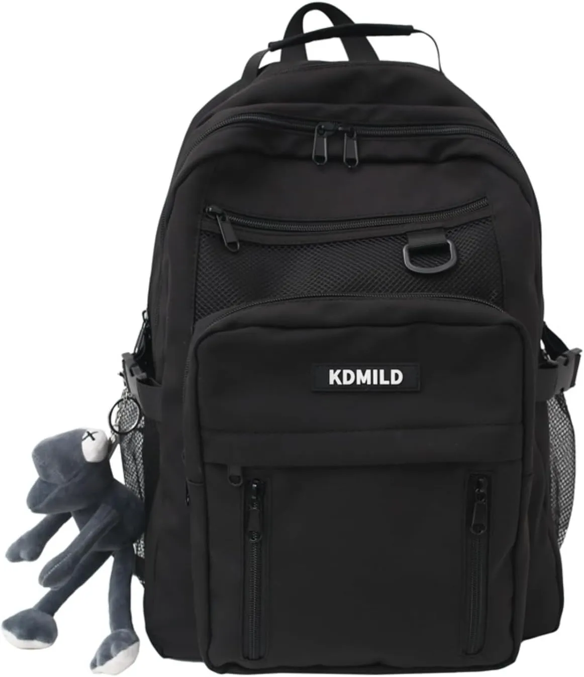 Cute Aesthetic Backpack with Kawaii Plush Preppy Backpack Japanese Laptop Backpack Korean Fashion College Bookbag (Black,One Size)