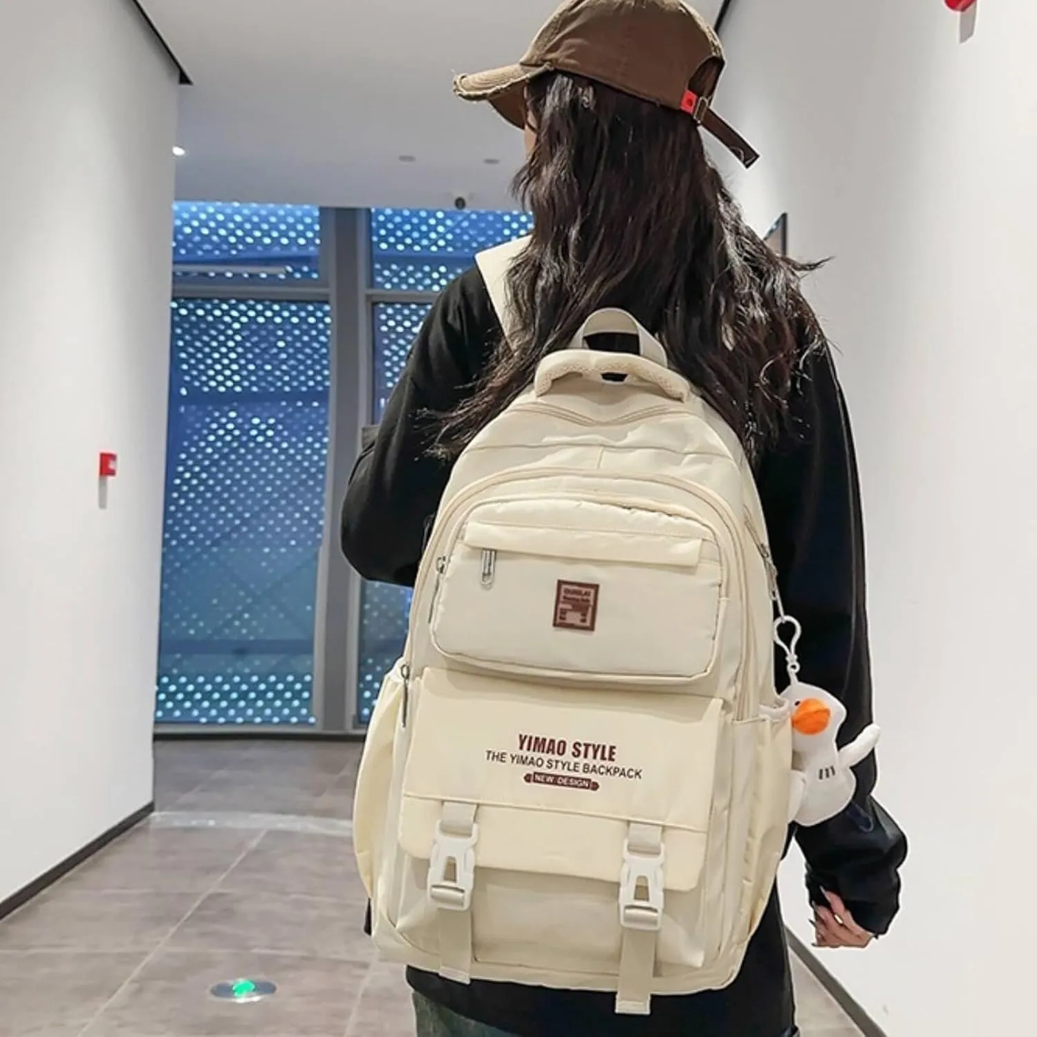 Cute Aesthetic Backpack Y2K Supplies Laptop Bag Travel Bookbag Large Capacity Japanese Style (White)