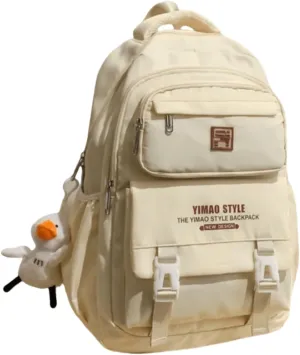 Cute Aesthetic Backpack Y2K Supplies Laptop Bag Travel Bookbag Large Capacity Japanese Style (White)