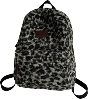 Cute Backpack Fuzzy Cheetah Shoulder Bag, Y2k Purse Fleece Chic Bookbag Trendy Aesthetic Coquette Daypack 90s Purse (Black Cheetah)