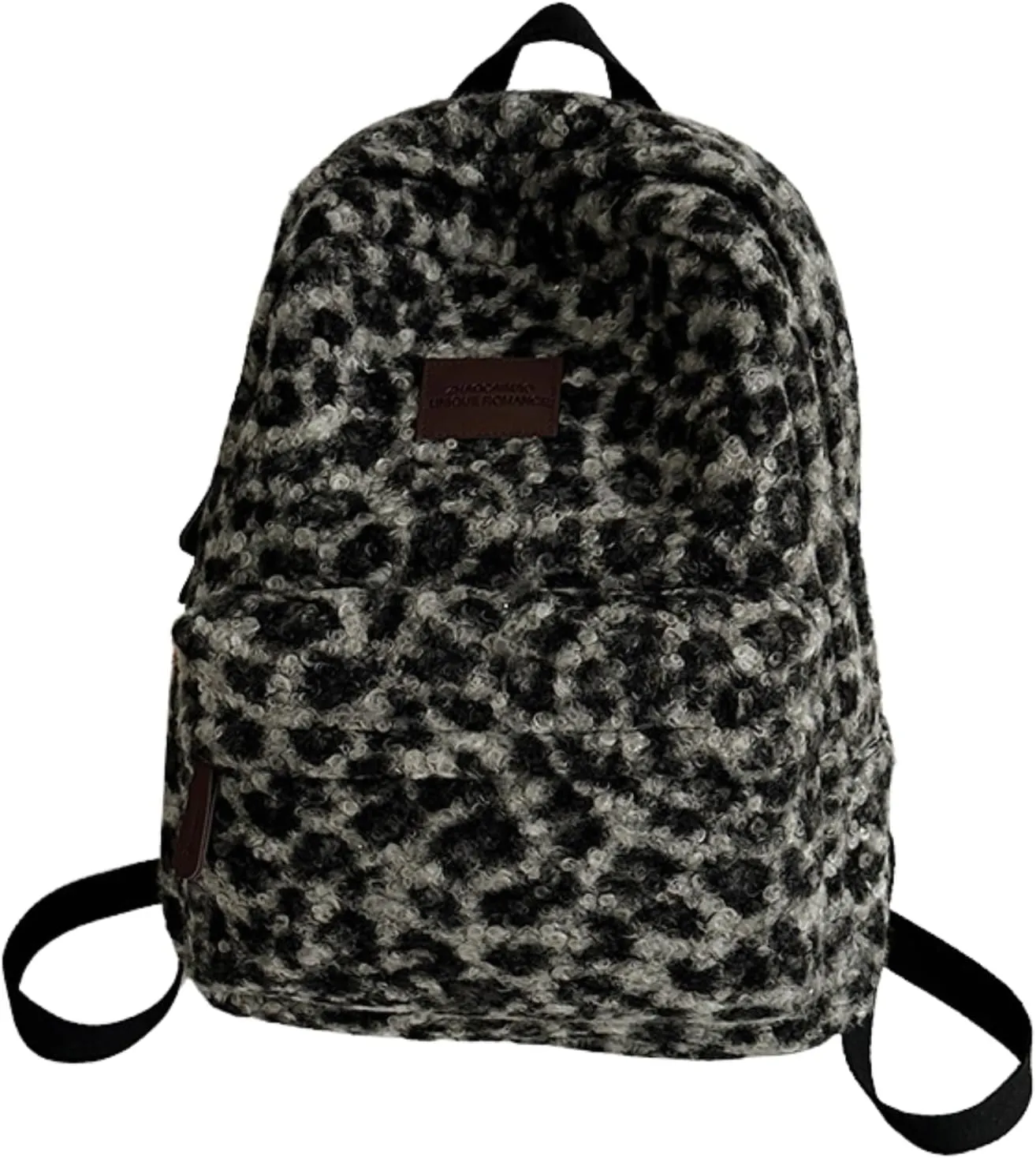 Cute Backpack Fuzzy Cheetah Shoulder Bag, Y2k Purse Fleece Chic Bookbag Trendy Aesthetic Coquette Daypack 90s Purse (Black Cheetah)