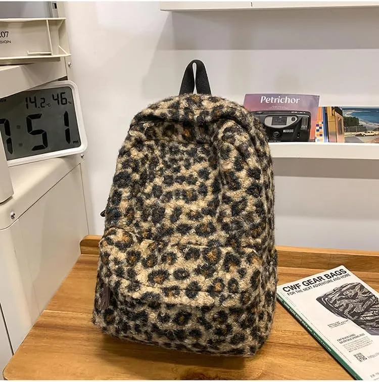 Cute Backpack Fuzzy Cheetah Shoulder Bag, Y2k Purse Fleece Chic Bookbag Trendy Aesthetic Coquette Daypack 90s Purse (Brown)