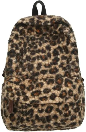 Cute Backpack Fuzzy Cheetah Shoulder Bag, Y2k Purse Fleece Chic Bookbag Trendy Aesthetic Coquette Daypack 90s Purse (Brown)