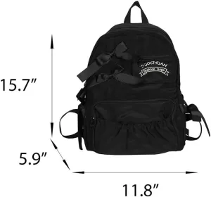 Cute Bowknot Backpack for Women 2025 Trendy Aesthetic Backpack Large Laptop Bag Kawaii Backpack College Daypack (Black)