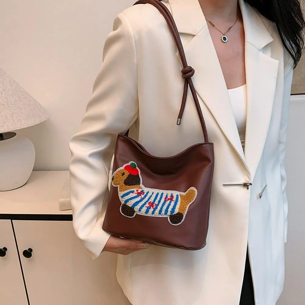 Cute Dachshund Crossbody Bag Bucket Bags Dog Shoulder Bag Casual Crossbody Bag Leather Puppy Bag Animal Handbag for Children