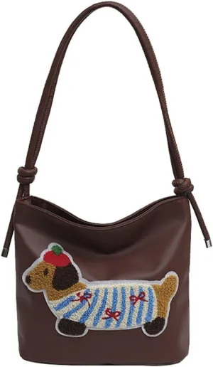 Cute Dachshund Crossbody Bag Bucket Bags Dog Shoulder Bag Casual Crossbody Bag Leather Puppy Bag Animal Handbag for Children