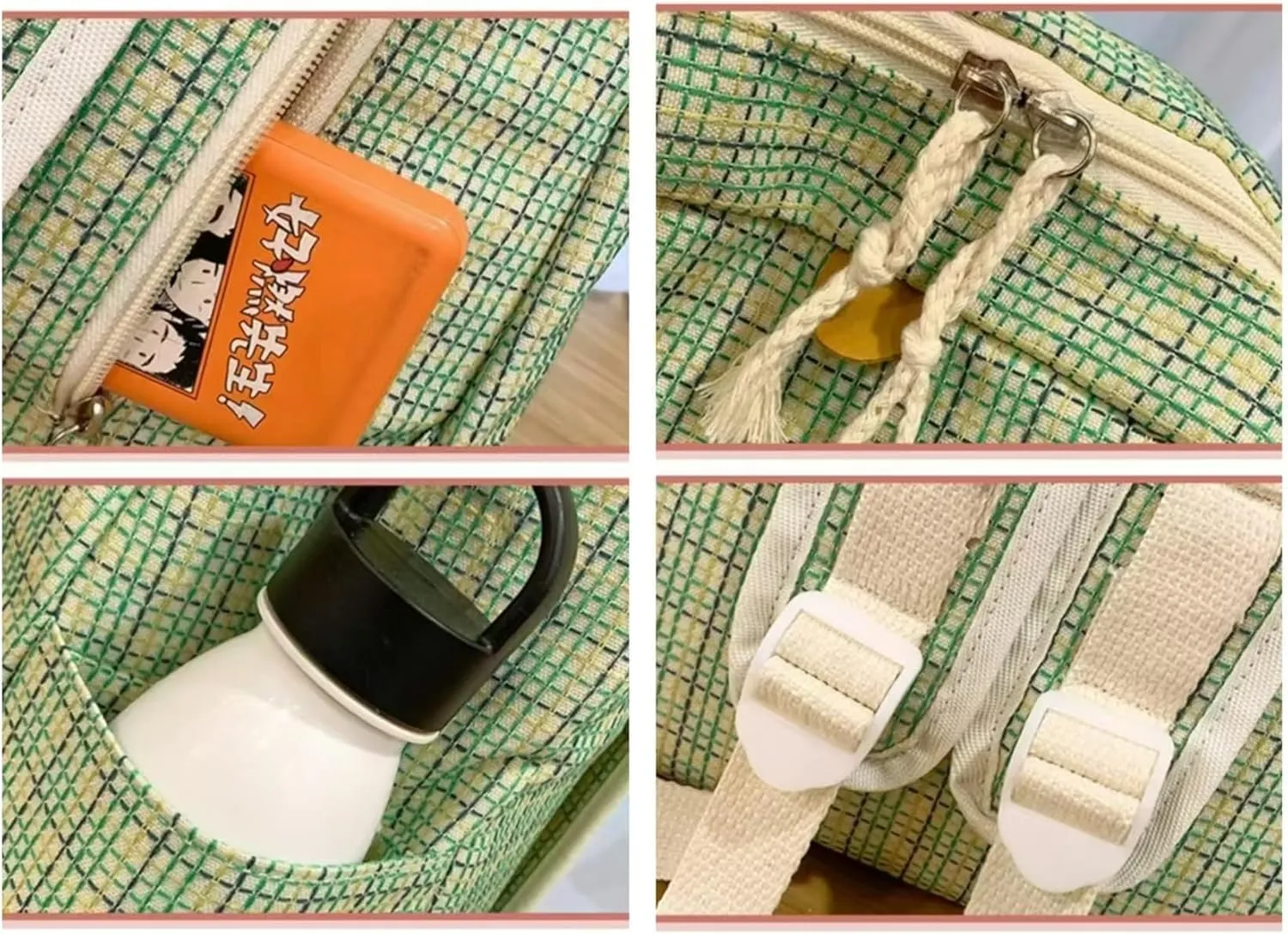 Cute Duck Backpack Funny Animal Cartoon Plaid Backpack Kawaii Aesthetic Preppy Laptop Backpack (Green)