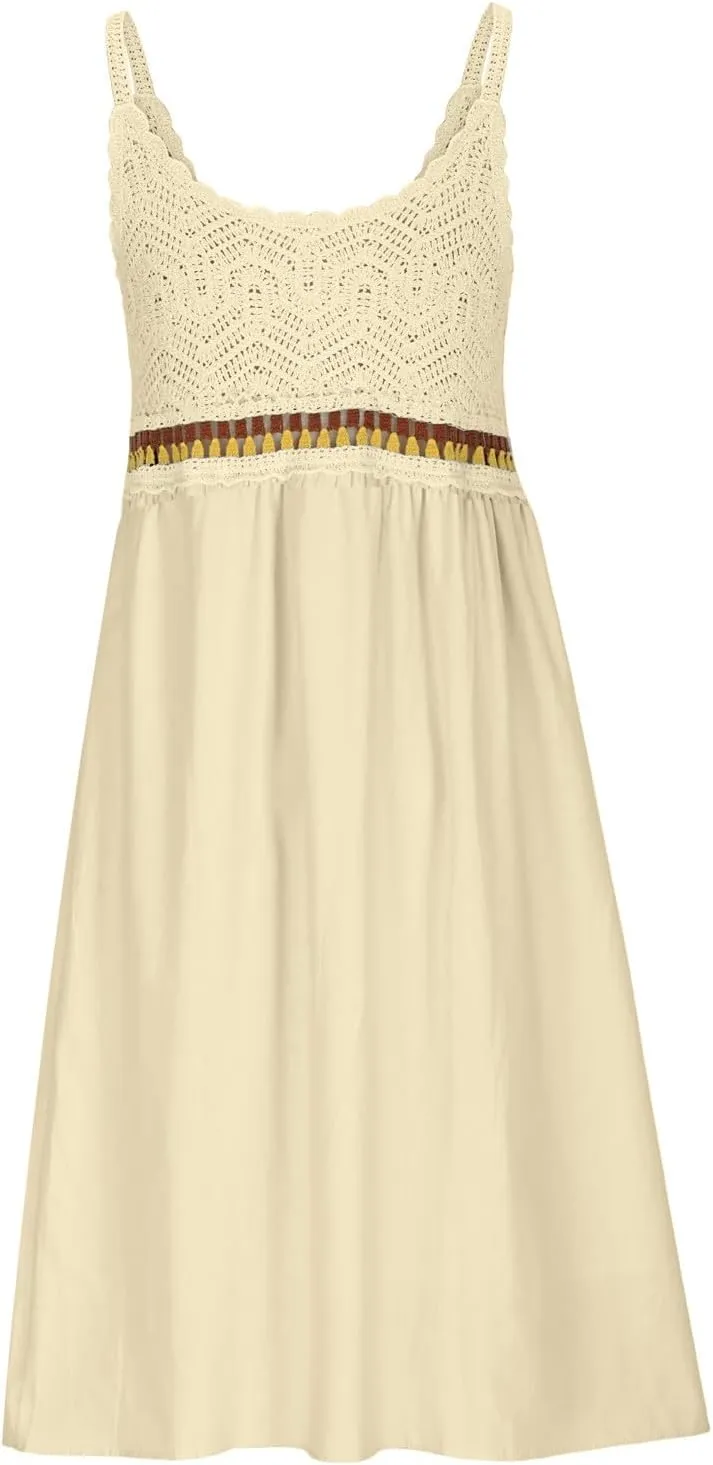 Cute Little Cami Sundress for Women Floral Embroidered Sweater Patchwork Mini Dress Summer Sleeveless A-Line Dresses