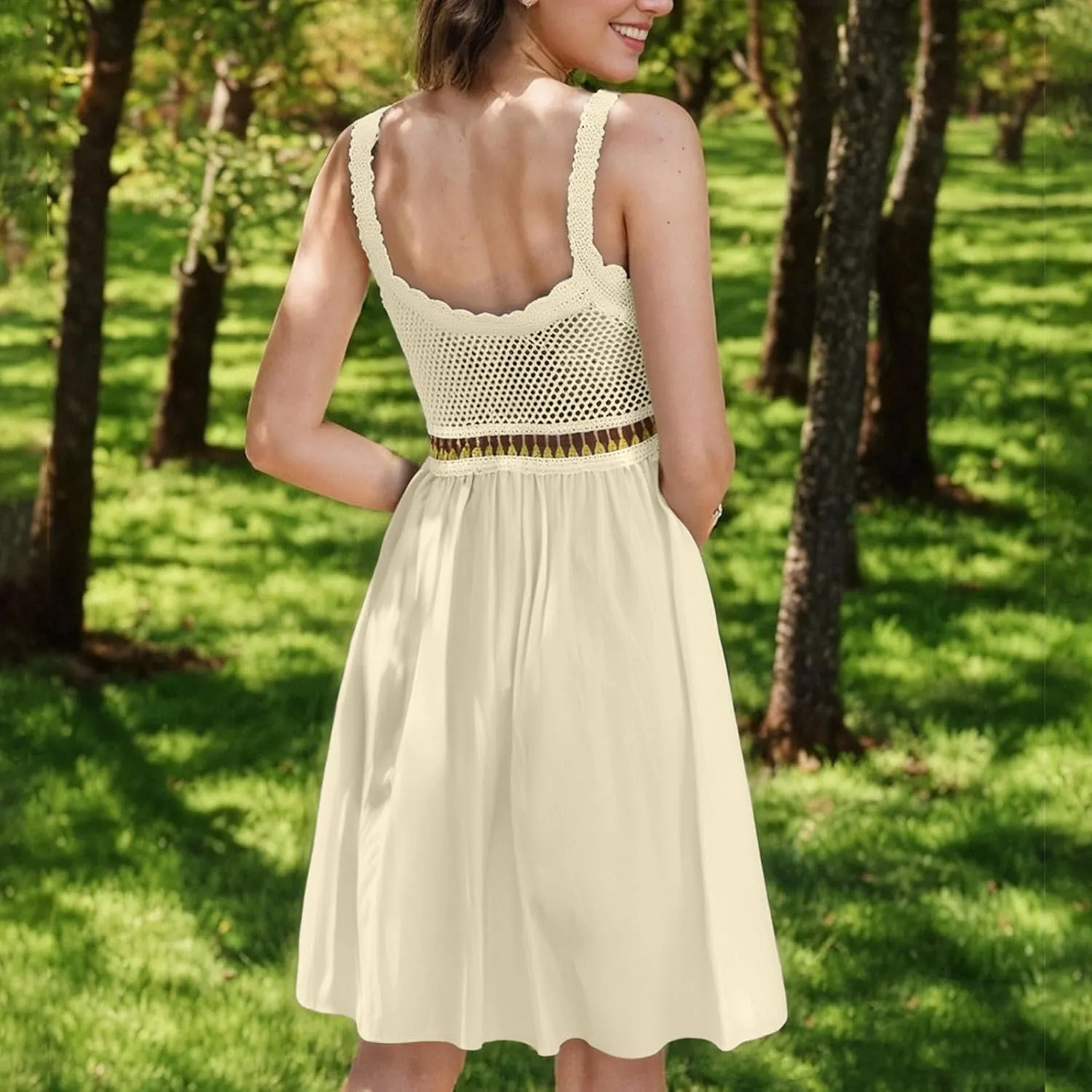 Cute Little Cami Sundress for Women Floral Embroidered Sweater Patchwork Mini Dress Summer Sleeveless A-Line Dresses