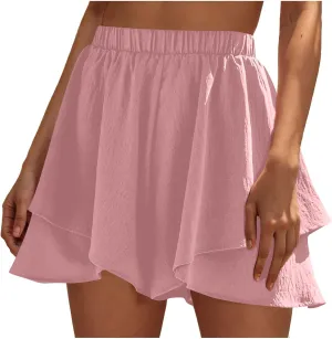 DDAPJ pyju Womens Summer Casual Shorts Double Ruffle Golf Skirts Elastic High Waist Wide Leg Flowy Shorts Beach Skorts