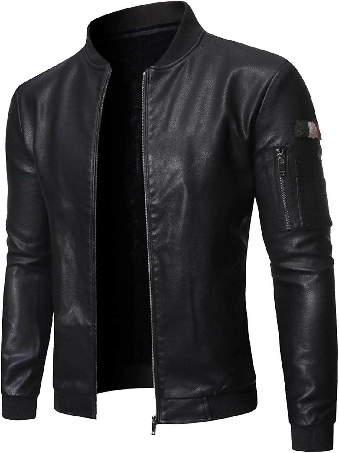 DGHM-JLMY Men's Motorcycle Leather Jacket With Double Zippers Classic Biker PU Jacket Vintage Stand Collar Rider Jacket Coat