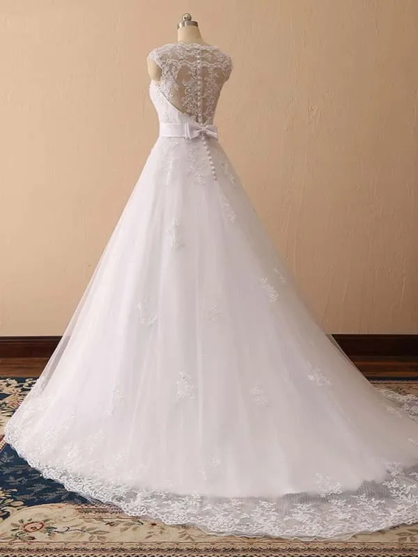 Elegant Cap Sleeves Lace Ball Gown Wedding Dresses