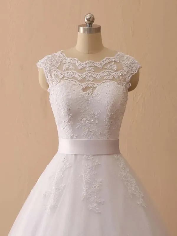 Elegant Cap Sleeves Lace Ball Gown Wedding Dresses