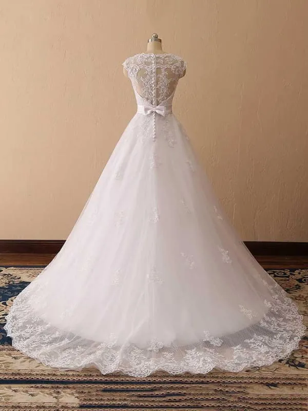 Elegant Cap Sleeves Lace Ball Gown Wedding Dresses