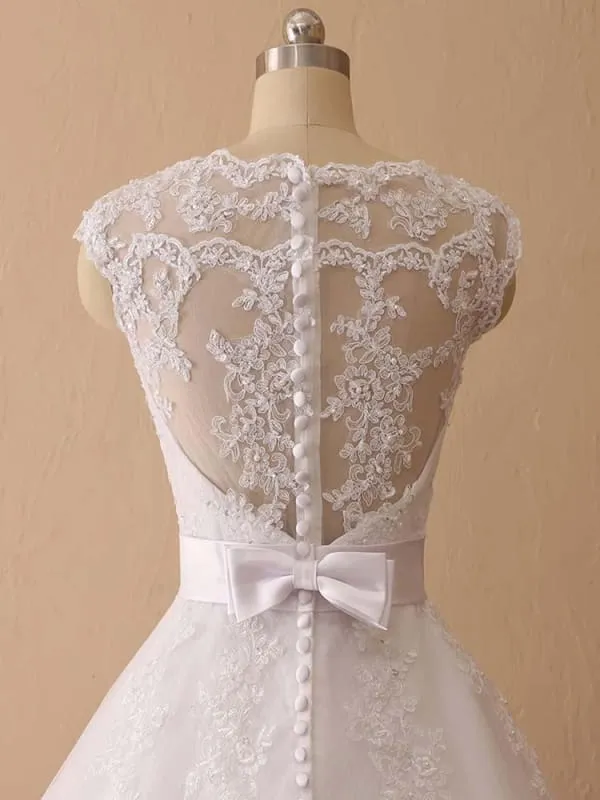 Elegant Cap Sleeves Lace Ball Gown Wedding Dresses