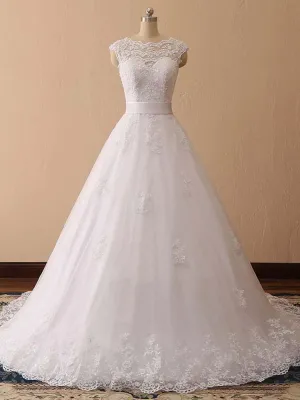 Elegant Cap Sleeves Lace Ball Gown Wedding Dresses