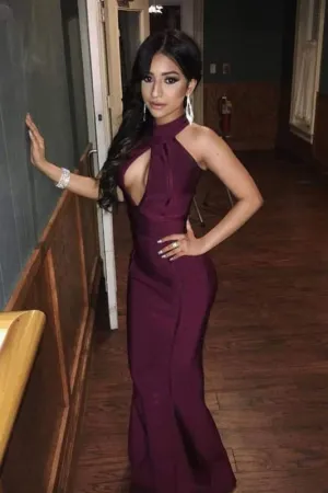 Elegant High Collar Dark Red Mermaid Long Evening Prom Dresses